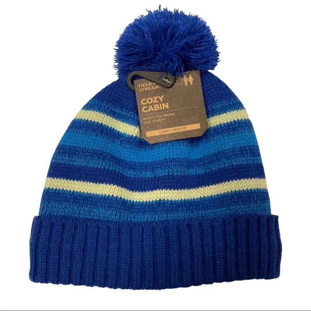 Field & Stream Boys' Cabin Stripe Pom Beanie - NWT